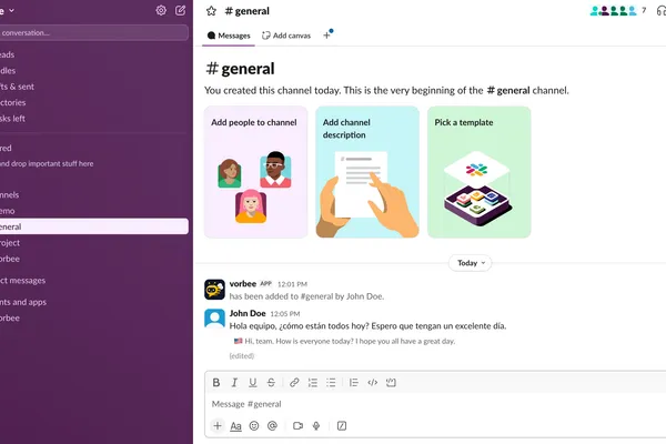 Vorbee working in a Slack channel showing automatic translation